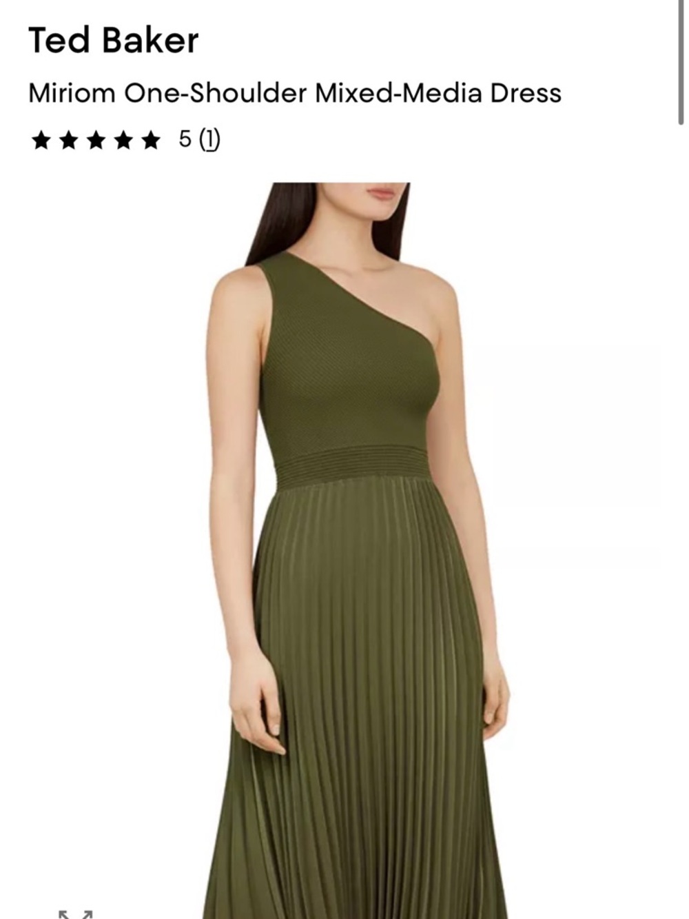 Ted Baker Miriam One-Shoulder Pleated Dress in Olive Green